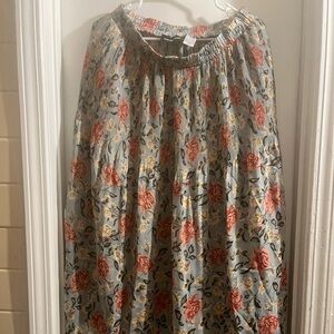 Sag Harbor Vintage Blue A-Line Skirt with Red and Yellow Floral Design